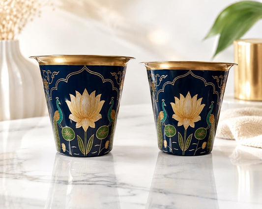 2 Dabara Set, Enamel Design – Cobalt Blue Aquatic Lotus