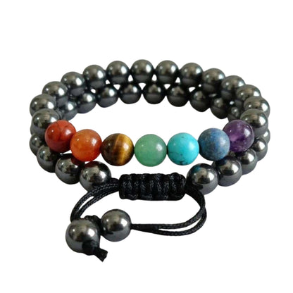 7 Chakra Double Layer Hematite Bracelet