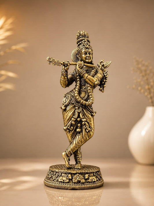 Brass Krishna Ji Statue 5.5 Inch Decorative Figurine