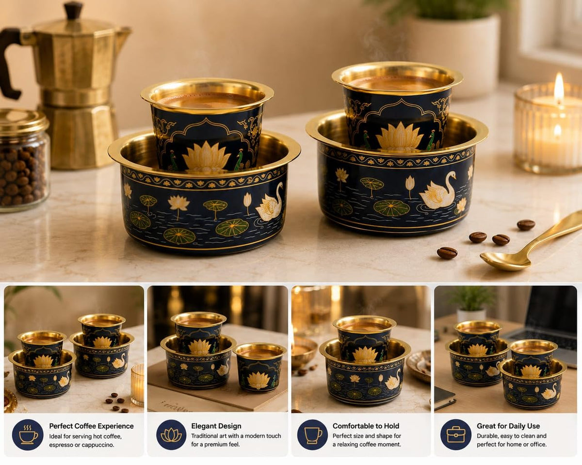2 Dabara Set, Enamel Design – Cobalt Blue Aquatic Lotus