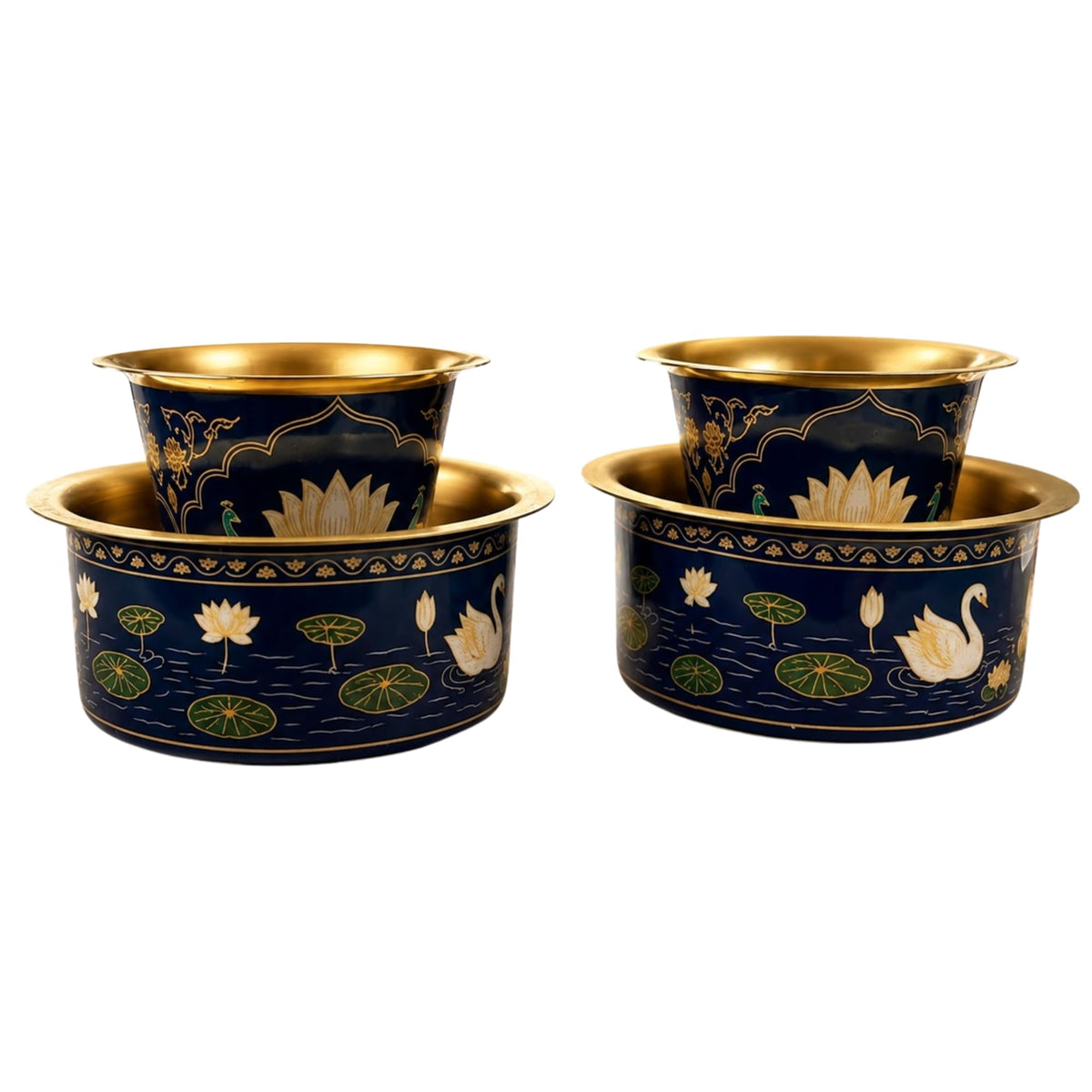 2 Dabara Set, Enamel Design – Cobalt Blue Aquatic Lotus
