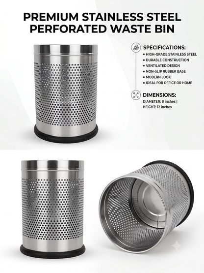 Stainless Steel Perforated Waste Bin, 8x12 Inch